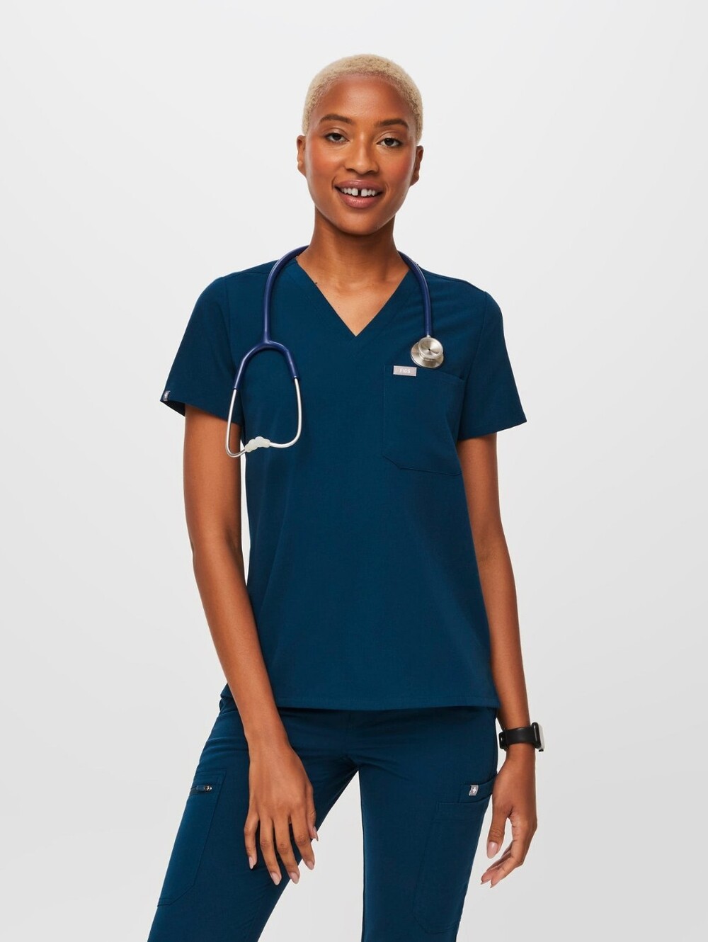 FIGS Deep Reef Catarina One-Pocket Scrub Top & Yola High Waisted Skinny Pants